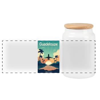Guadeloupe - French Antilles - Panoramic Cookie Jar with Wooden Lid - white - Front
