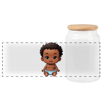 Bébé de dessin animé mignon et heureux - Boîte à biscuits avec couvercle en bois - blanc - Devant