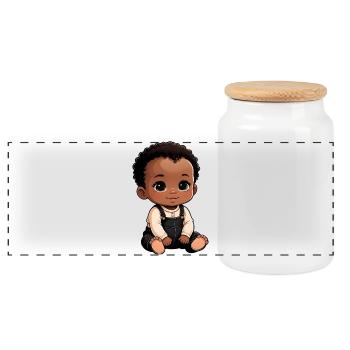 Bébé de dessin animé mignon et heureux - Boîte à biscuits avec couvercle en bois - blanc - Devant