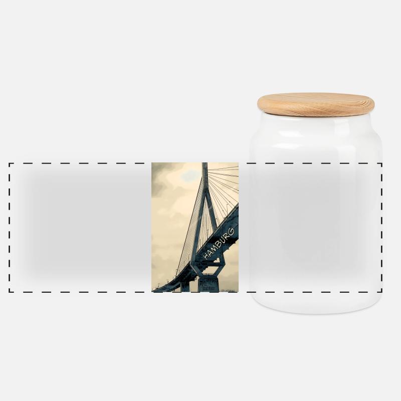 Hamburg Bruecken Skyline Illustration - Panorama Keksdose mit Holzdeckel - Weiß