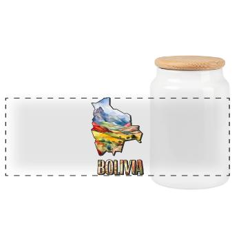 Aquarell Landkarte Bolivien - Panorama Keksdose mit Holzdeckel - Weiß - Vorne