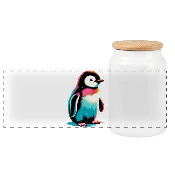 Pingouin - Boîte à biscuits avec couvercle en bois - blanc - Devant