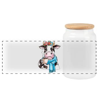 Vache café - Boîte à biscuits avec couvercle en bois - blanc - Devant