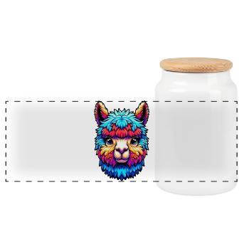 Alpaca - Panoramic Cookie Jar with Wooden Lid - white - Front