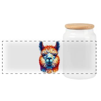 Alpaca - Panoramic Cookie Jar with Wooden Lid - white - Front