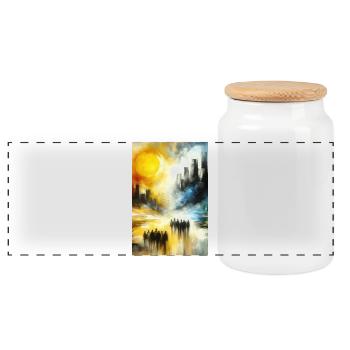 Paysage urbain double : transition abstraite entre le jour et la nuit - Boîte à biscuits avec couvercle en bois - blanc - Devant