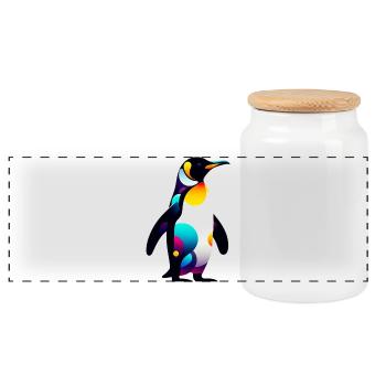 Pinguin - Panorama Keksdose mit Holzdeckel - Weiß - Vorne
