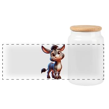 Donkey donkey pacifier mule - Panoramic Cookie Jar with Wooden Lid - white - Front