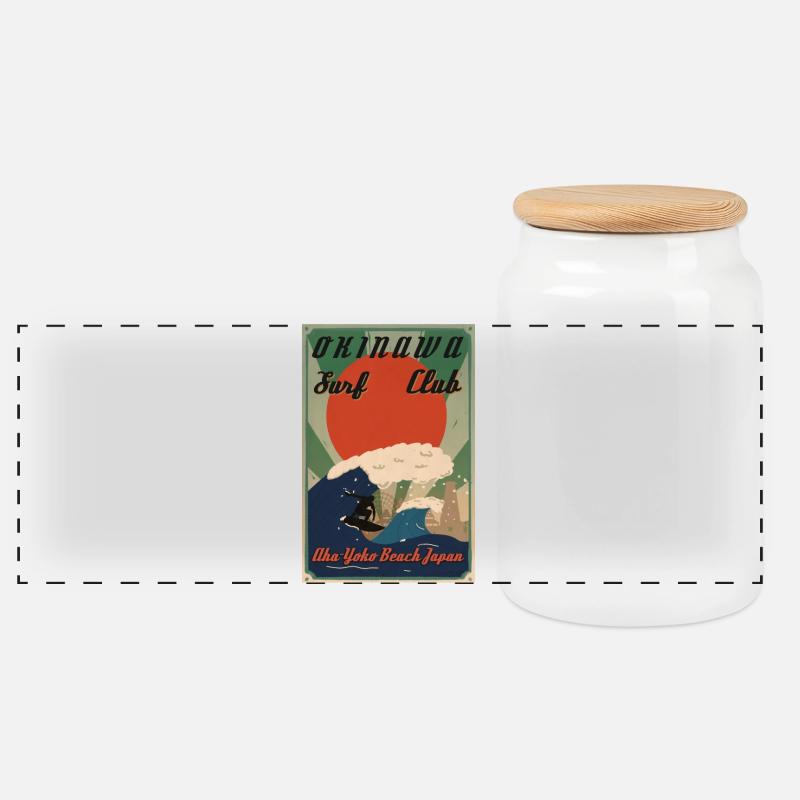 Retro Okinawa Poster - Panorama Keksdose mit Holzdeckel - Weiß