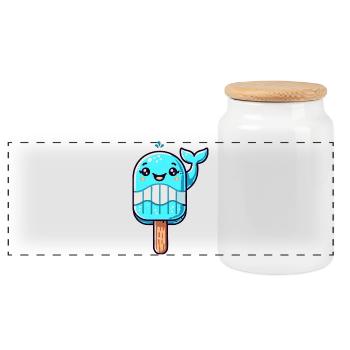 Ein Eis in Form eines lächelnden Walfischs - Panorama Keksdose mit Holzdeckel - Weiß - Vorne
