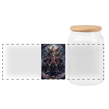 Samouraï - Boîte à biscuits avec couvercle en bois - blanc - Devant