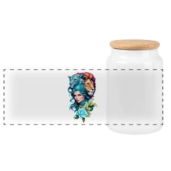 belle tête de femme avec des yeux expressifs - Boîte à biscuits avec couvercle en bois - blanc - Devant
