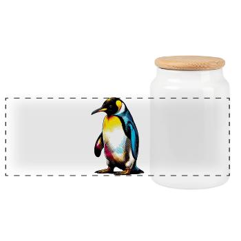 Penguin - Panoramic Cookie Jar with Wooden Lid - white - Front