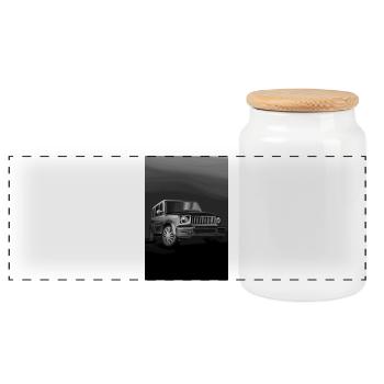 Schwarz-Weiß SUV Kunstdruck - Panorama Keksdose mit Holzdeckel - Weiß - Vorne