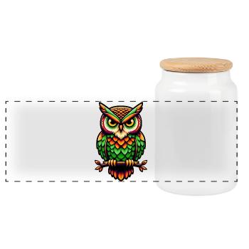 Owl - Panoramic Cookie Jar with Wooden Lid - white - Front