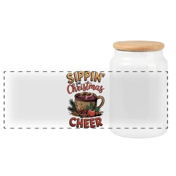 Nippen an Weihnachten Becher Design - Panorama Keksdose mit Holzdeckel - Weiß - Vorne