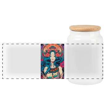 Jugendstil Madonna – Psychedelic Art Nouveau Flora - Panoramic Cookie Jar with Wooden Lid - white - Front