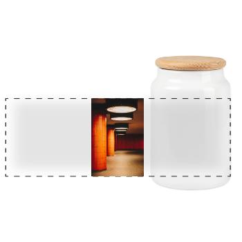 Orange tunnel with light balls - Panoramic Cookie Jar with Wooden Lid - white - Front