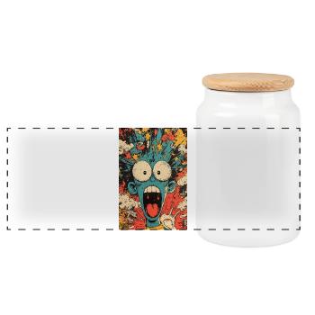 Blue Monster in the Chaos Tornado - Panoramic Cookie Jar with Wooden Lid - white - Front
