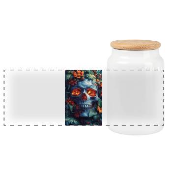 Flaming skull in the flower kingdom - Panoramic Cookie Jar with Wooden Lid - white - Front