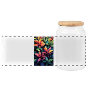 Motif de feuilles tropicales néon - Boîte à biscuits avec couvercle en bois - blanc - Devant