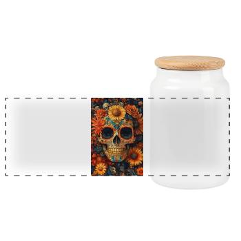 Blumen-Skull Día de los Muertos - Panorama Keksdose mit Holzdeckel - Weiß - Vorne