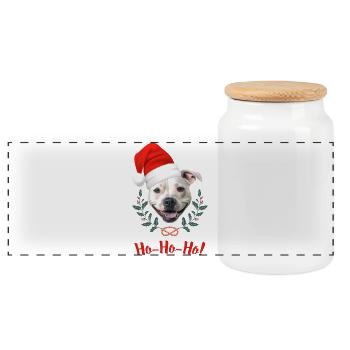 Tête de staffie blanc avec bonnet de père Noël - Boîte à biscuits avec couvercle en bois - blanc - Devant