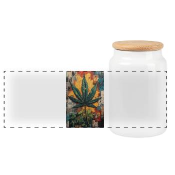 Graffiti Hemp Leaf Wall Art - Panoramic Cookie Jar with Wooden Lid - white - Front