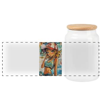 Graffiti Animegirl - Panorama Keksdose mit Holzdeckel - Weiß - Vorne