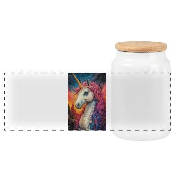 Sternenfeuer Regenbogen Einhorn - Panorama Keksdose mit Holzdeckel - Weiß - Vorne