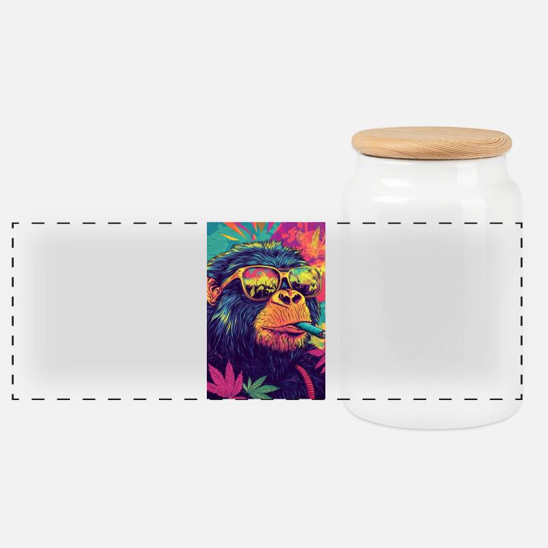 Psychedelischer Affe mit Sonnenbrille - Panorama Keksdose mit Holzdeckel - Weiß