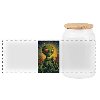 Jungle Alien Neon Eye - Panoramic Cookie Jar with Wooden Lid - white - Front