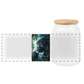 Jungle gorilla with cigarette smoke - Panoramic Cookie Jar with Wooden Lid - white - Front