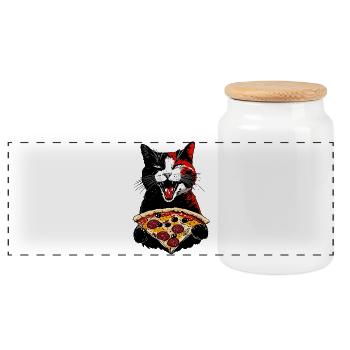 Katze Pizza Cat Street Art - Panoramic Cookie Jar with Wooden Lid - white - Front