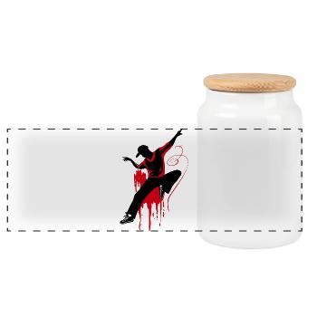 Breakdancer Tänzer Silhouette in Rot Schwarz - Panorama Keksdose mit Holzdeckel - Weiß - Vorne