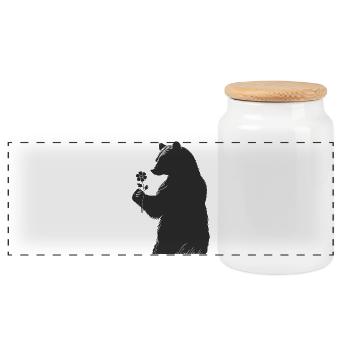 Sanfter Bär mit Blume in der Hand–Silhouetten-Stil - Panorama Keksdose mit Holzdeckel - Weiß - Vorne
