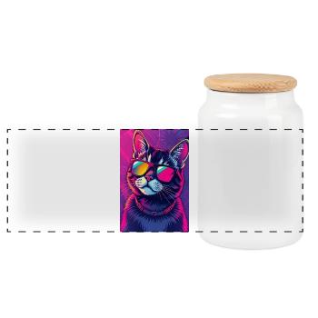 Vaporwave Katze Pink Blau Synthwave Futuristisch - Panorama Keksdose mit Holzdeckel - Weiß - Vorne