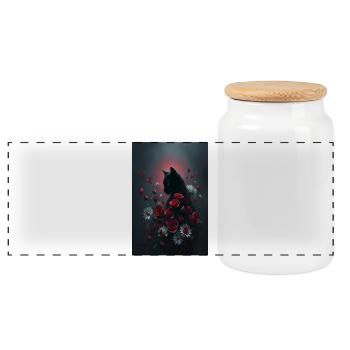 Katze mit Blumen - Panorama Keksdose mit Holzdeckel - Weiß - Vorne
