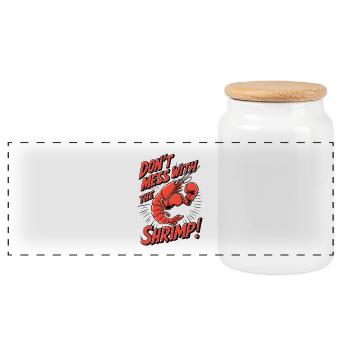 Don't Mess with the Shrimp - Panoramic Cookie Jar with Wooden Lid - white - Front
