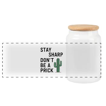 Stay Sharp, Don’t Be a Prick - Panorama Keksdose mit Holzdeckel - Weiß - Vorne