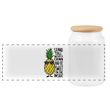 Cool Pineapple with "Stand Tall" - Panoramic Cookie Jar with Wooden Lid - white - Front