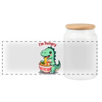 Dinosaurier essen Ramen Cartoon Design - Panorama Keksdose mit Holzdeckel - Weiß - Vorne