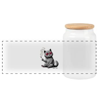 Kiffy Cat Cartoon Poster - Panorama Keksdose mit Holzdeckel - Weiß - Vorne