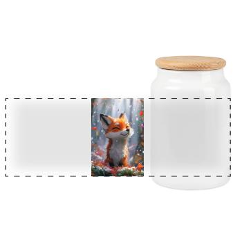 Fox Illustration Poster - Panoramic Cookie Jar with Wooden Lid - white - Front