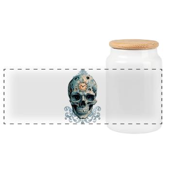 The Skull of Time: Roman Numerals - Panoramic Cookie Jar with Wooden Lid - white - Front