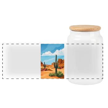 Desert Landscape Illustration Poster - Panoramic Cookie Jar with Wooden Lid - white - Front