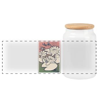 Water Lily Illustration – Tranquility & Nature - Panoramic Cookie Jar with Wooden Lid - white - Front