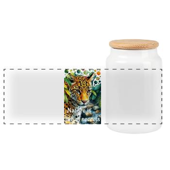 Leopard in the jungle Nature is full of secrets - Panoramic Cookie Jar with Wooden Lid - white - Front