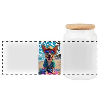 Funny dog with glasses surfing beach vacation - Panoramic Cookie Jar with Wooden Lid - white - Front