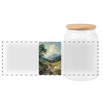 Nature Landscape Illustration Poster - Panoramic Cookie Jar with Wooden Lid - white - Front